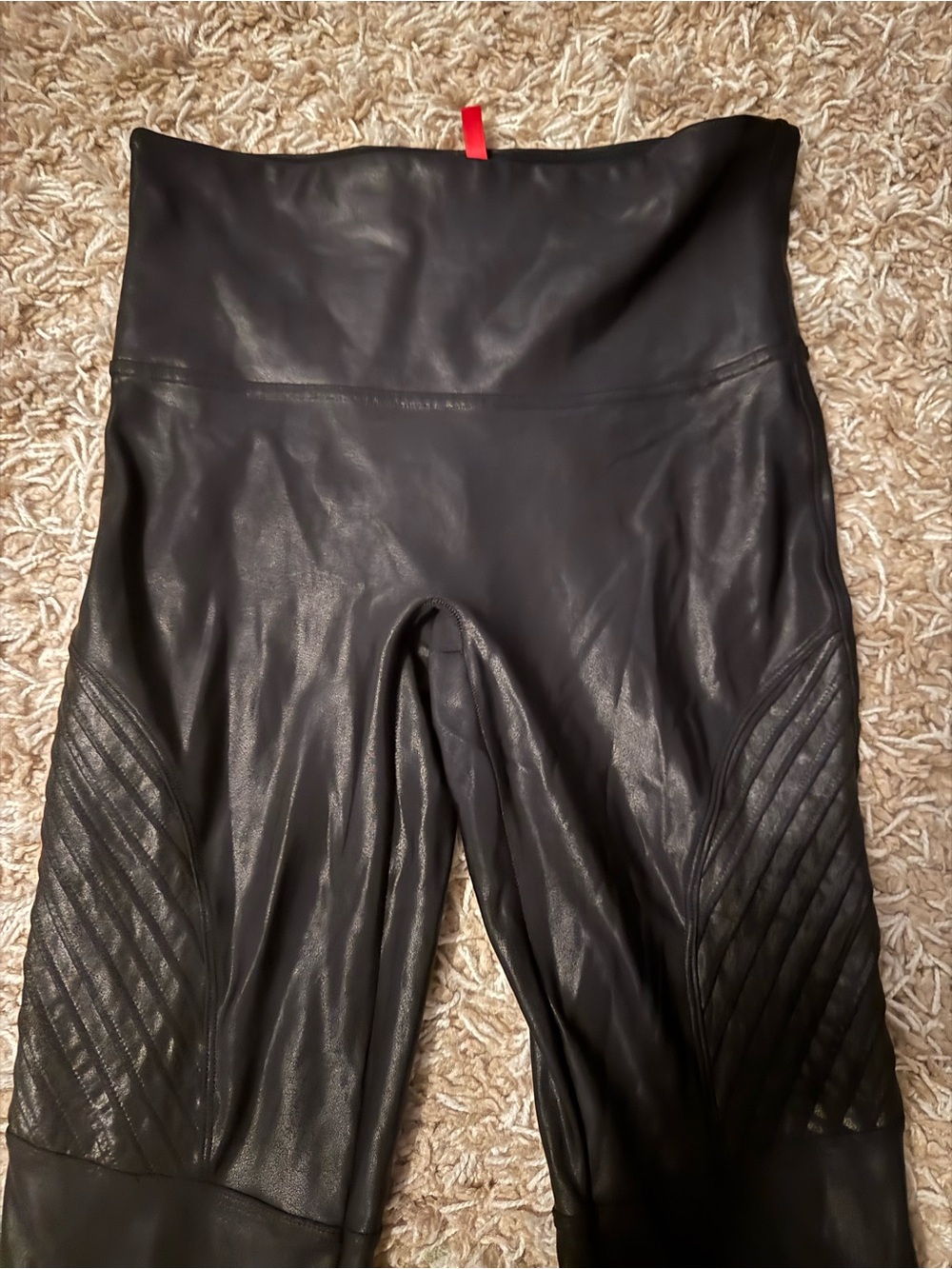 SPANX Black Quilted Faux Leather Leggings - Picture 8 of 8